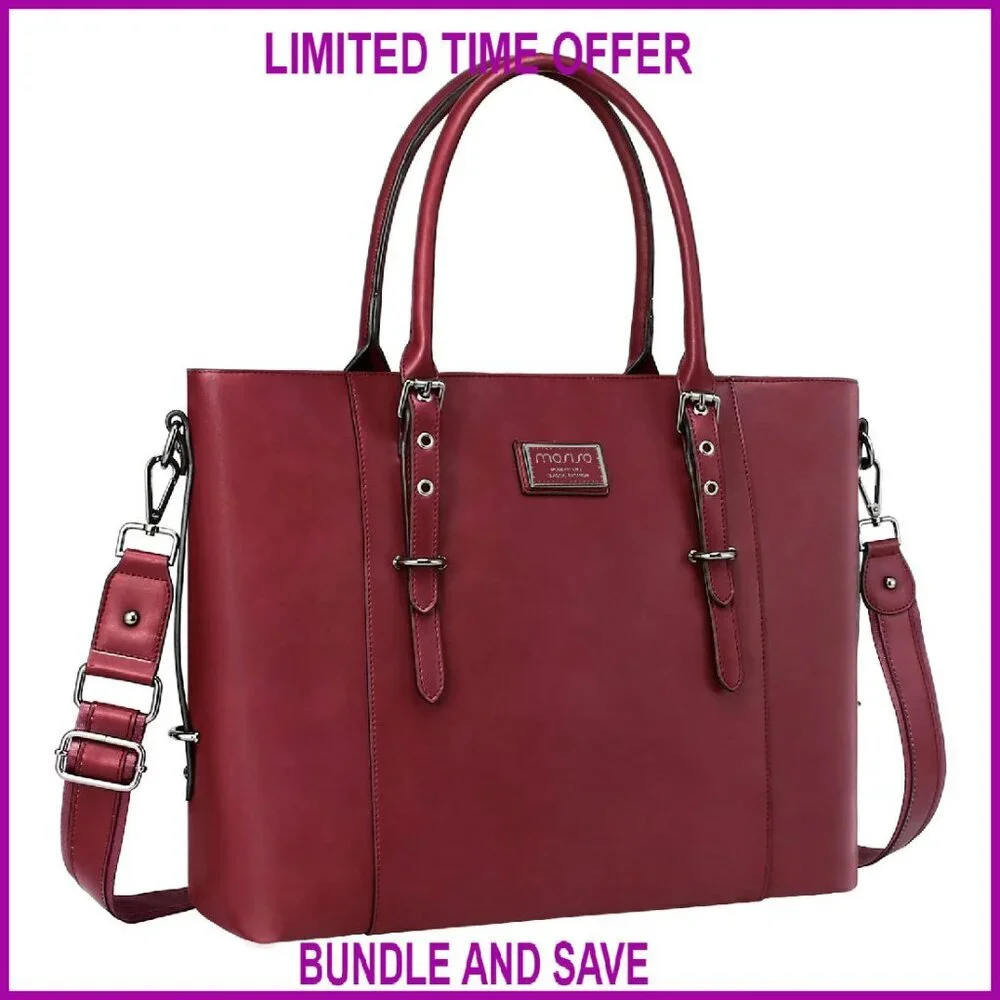 Large PU Leather Laptop Tote Bag Waterproof Business Briefcase Shoulder Bag